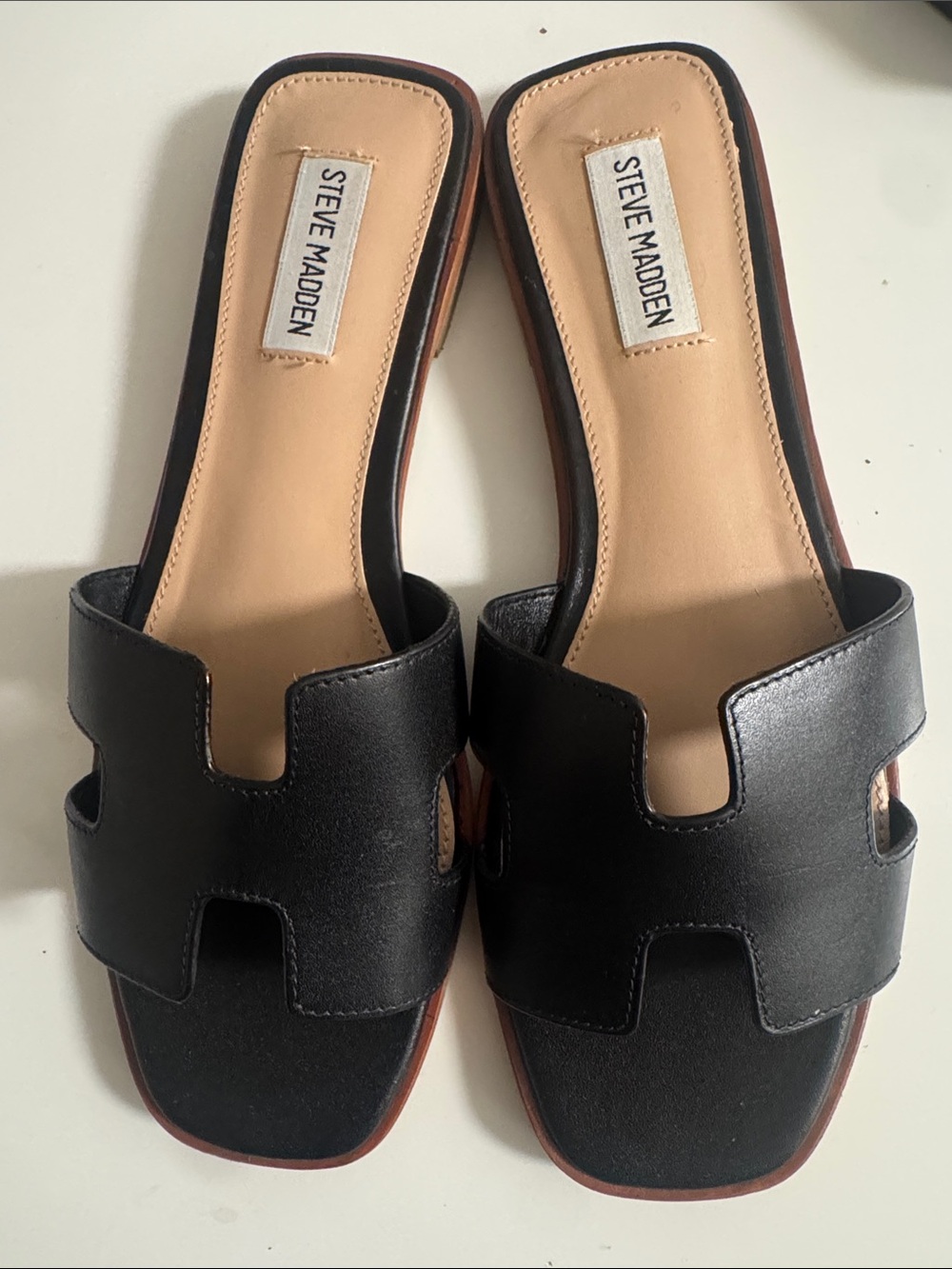 Steve Madden Black Leather Slip-On Slide Sandals